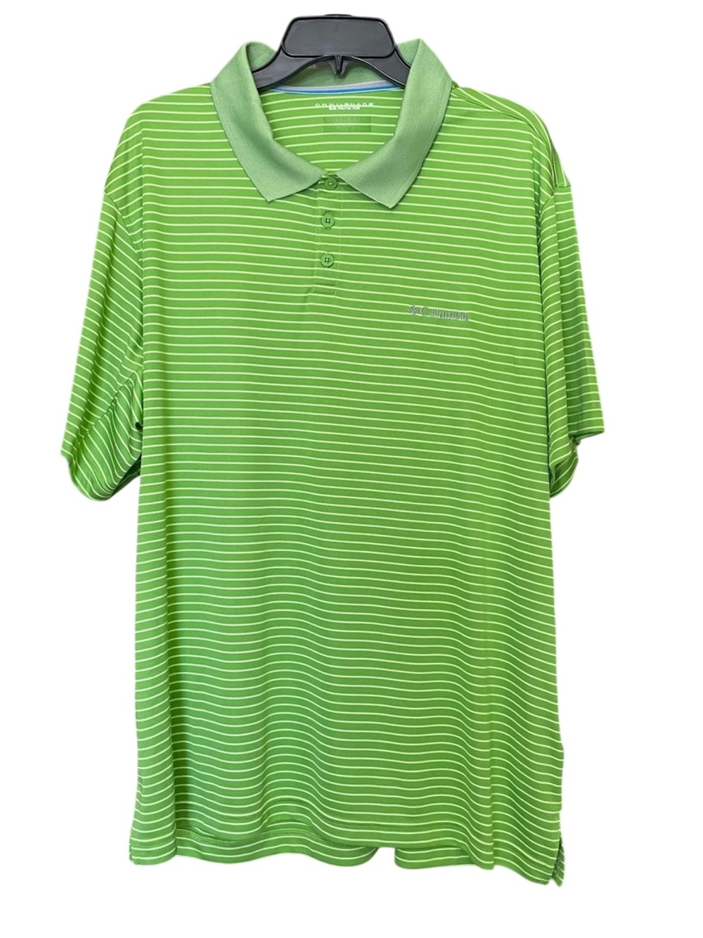 Columbia Omni-Shade Electric Green Striped Polo Fits Like XXL Logo